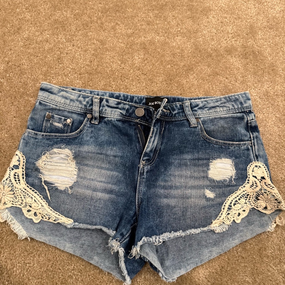 Joe Boxer Women's Lace Trim Jean Shorts - Blue